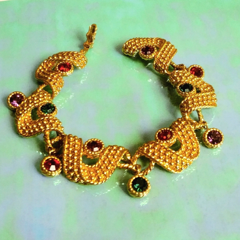 1990s Chunky Swarvoski Bracelet Gold